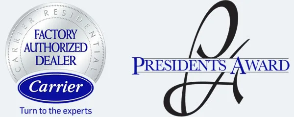 Carrier factory authorized dealer and President's Award logo