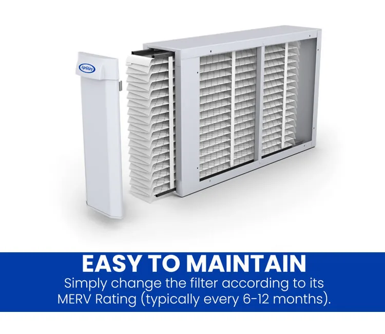 Air filter system with removable filter displayed.