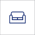 Minimalist sofa icon design in blue.