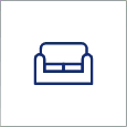 Minimalist sofa icon design in blue.
