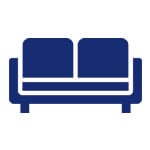 Blue sofa icon with two cushions