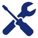 Icon of screwdriver and wrench crossed tools.