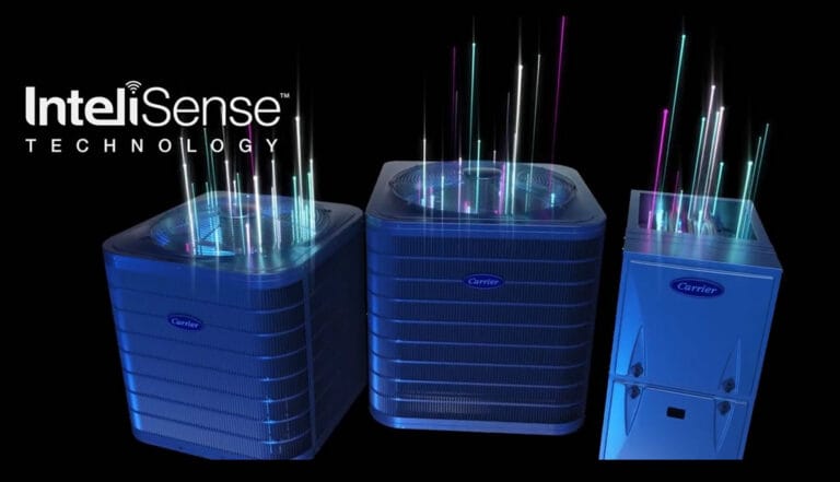 Carrier InteliSense technology air conditioning units display.