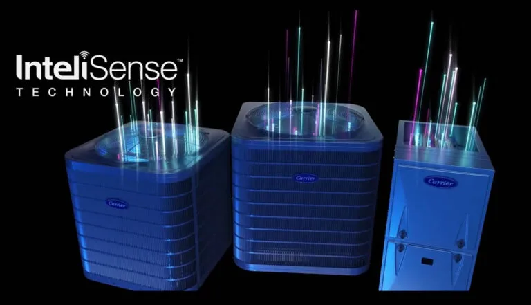 Carrier InteliSense technology air conditioning units display.