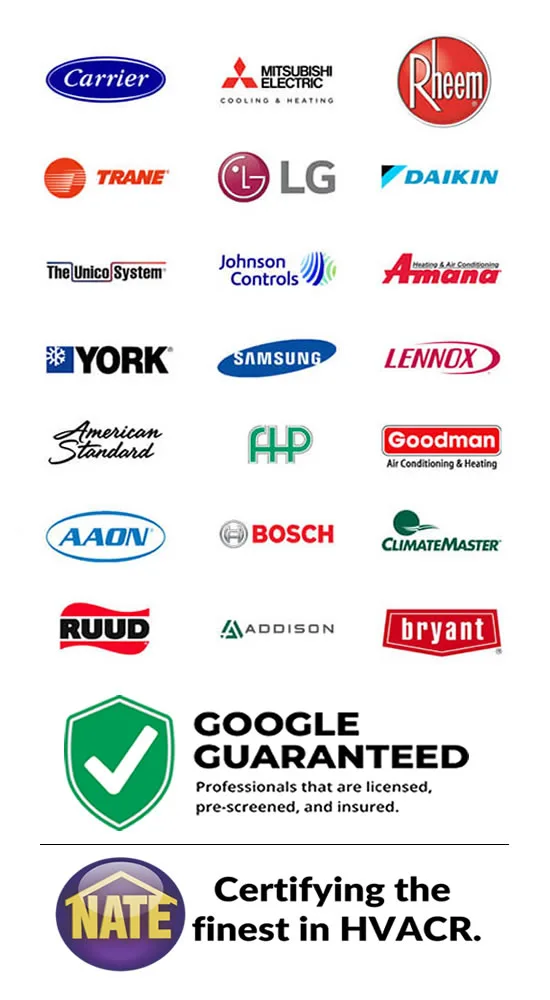 HVAC brand logos and certifications overview.